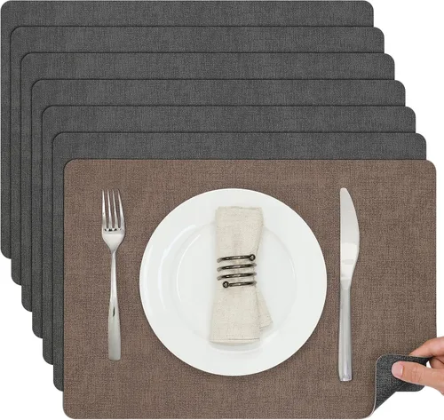 Miniatura 33 de Myir JUN Juego de 6 manteles individuales de doble cara, de piel sintética, para interiores, para mesa de comedor, exteriores, cuadrados, Negro