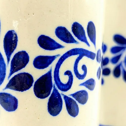 Miniatura 6 de Juego de 2 vasos de chupito pintados a mano, tazas de tequilero de 2 onzas, flores azules clásicas Abajo, Mezcal Sangrita de tequila, hecho a mano