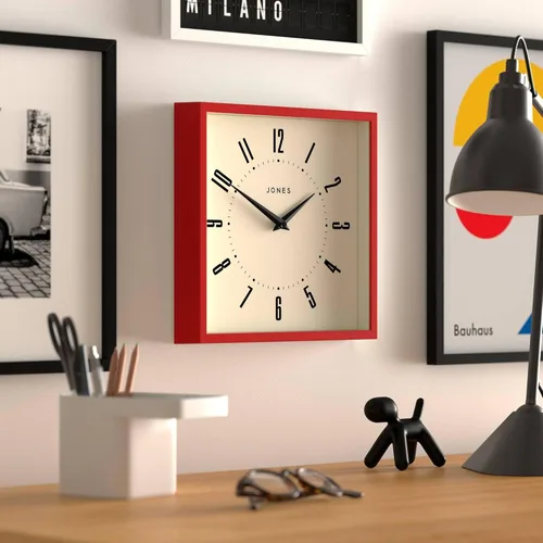 Miniatura 5 de JONES CLOCKS® Reloj de pared con caja Cuadrado retro 10 pulgadas Negro Números fáciles de leer Reloj perfecto de cocina u oficina