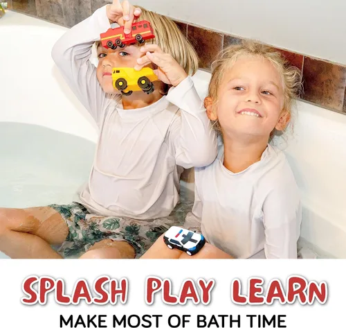Miniatura 4 de SplashEZ Juguetes de baño para bebés sin moho, juguetes de baño sin agujeros para niños pequeños, juego de coches de bañera para niños de 1 a 3