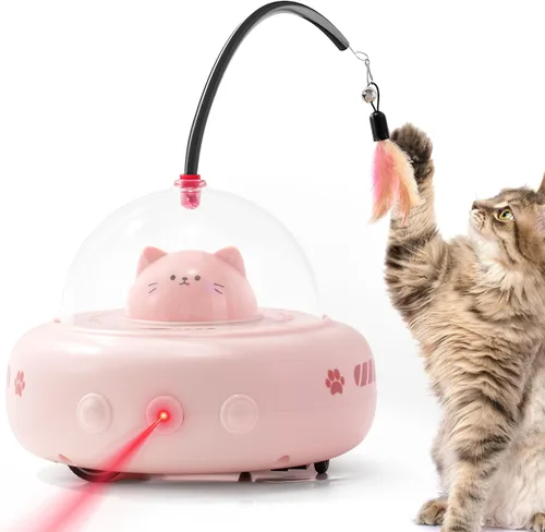 Miniatura 7 de Li&Zhao - Juguete de interactividad para gatos, juguete automático de plumas láser, juguete eléctrico recargable 2 en 1 para gatos adultos y gatitos