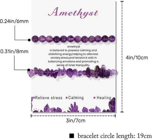Miniatura 2 de Pulseras de cristal curativo para mujer, 2 pulseras de piedra natural de 0.236 pulgadas, pulseras elásticas de cuentas de cristal hechas a mano