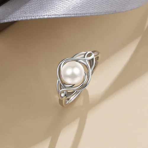 Miniatura 2 de AENEAS Anillo de perlas para mujer, plata de ley 925, anillos de perlas cultivadas de agua dulce natural real, ajustable, anillo de perlas abiertas