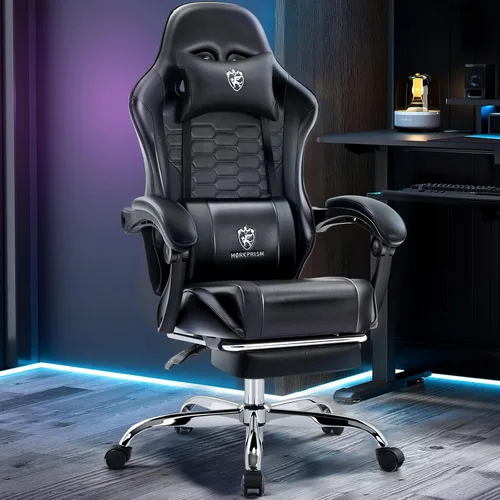 Miniatura 2 de Silla Gaming, Silla de Oficina para Computadora con Reposapiés, Soporte Lumbar de Masaje y Almohadilla de Gel, Silla Ergonómica Reclinable Ajustable