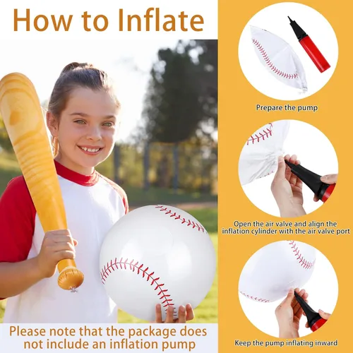 Miniatura 4 de durony Juego de béisbol inflable de 5 piezas, incluye 2 piezas de bate de béisbol de 31.5 pulgadas, 3 piezas de 5.5 pulgadas, playa, béisbol