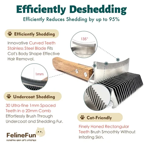 Miniatura 5 de FelineFun Cepillo para Gatos para Desenredar y Quitar Pelo Muerto, Rastrillo 2 en 1 para Subpelo, Elimina Eficazmente el Pelo Suelto y el Pelaje