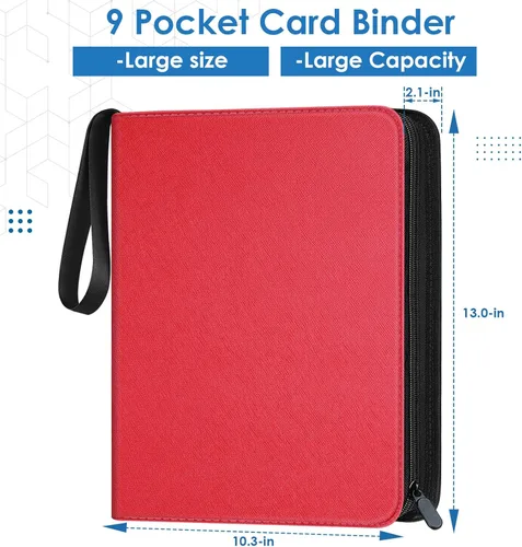 Miniatura 2 de Carpeta de tarjetas de 900 bolsillos, para tarjetas coleccionables y 9 bolsillos duradero, protectores de tarjetas de béisbol para MTC, TCG, Rojo