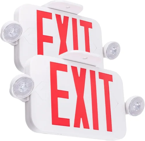 Miniatura 9 de LIT-PaTH Letrero LED de salida combinado con 2 luces de cabeza ajustables y cara doble, baterías de respaldo, iluminación de salida de emergencia