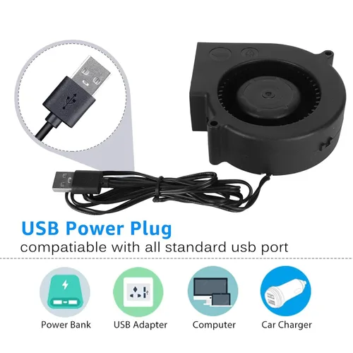 Miniatura 2 de Ventilador de ventilador USB, ventilador de enfriamiento sin escobillas de 3.819 x 1.299 in, 5 V CC, ventilador centrífugo de 3800 RPM 22 CFM