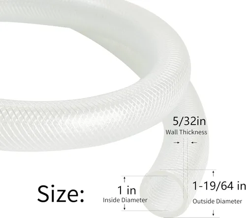 Miniatura 2 de 1’’ DI × 1-19/64" DE - 50 pies de manguera trenzada transparente de PVC, tubo de vinilo de plástico, tubo de PVC reforzado flexible de alta presión