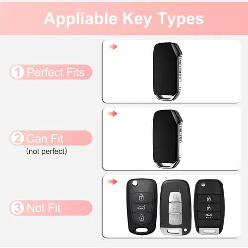 Miniatura 2 de Compatible with Kia Key Fob Cover with Keychain Genuine Leather Crystal Key Protector