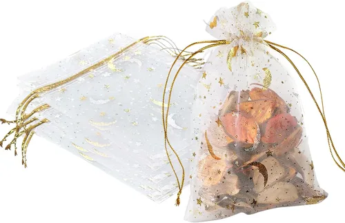 Miniatura 21 de 50 bolsas de organza de Navidad, 4 x 6 pulgadas, pequeñas bolsas de regalo de Navidad con cordón, bolsas de malla para regalo rojo (Red-christmas)