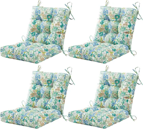 Miniatura 36 de BLISSWALK Cojines para sillas de exterior, 40 x 20 x 4 pulgadas, cojín de mimbre grueso con respaldo bajo y lazos para muebles de patio, floral