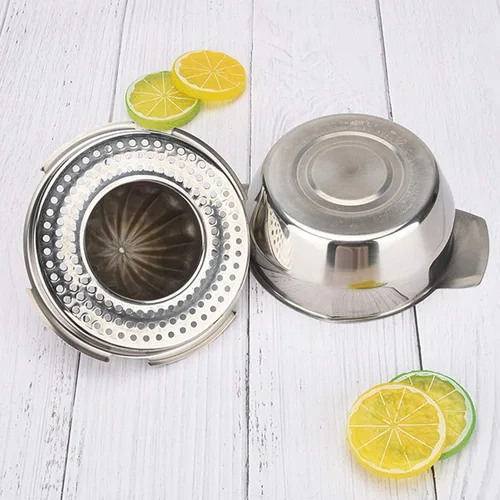 Miniatura 9 de Exprimidor de limón de acero inoxidable Exprimidor de cítricos Prensa de mano Herramienta de exprimir jugo de naranja con recipiente