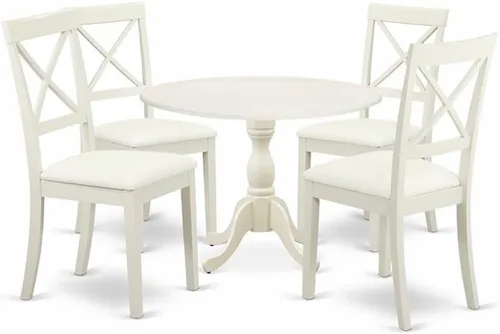 Miniatura 8 de East West Furniture DMBO3-LWH-C - Juego de mesa de comedor de 3 piezas para espacios pequeños, contiene una mesa de comedor redonda con gotas y 2