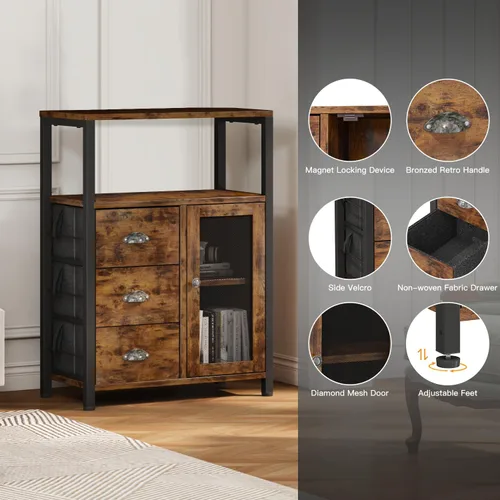 Miniatura 7 de Homeiju Gabinete de almacenamiento de piso de baño con 3 cajones extraíbles y 1 puerta, gabinete de almacenamiento industrial para cocina, sala