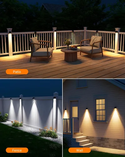 Miniatura 8 de Paquete de 16 luces solares para valla de montaje en pared para exteriores, decorativas, impermeables, para terraza, escaleras exteriores, jaula