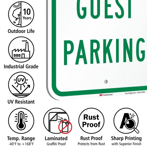 Miniatura 7 de SmartSign Letrero de metal con texto en inglés "Welcome - Guest Parking" de 18 x 12 pulgadas, aluminio de 63 mil, material reflectante laminado