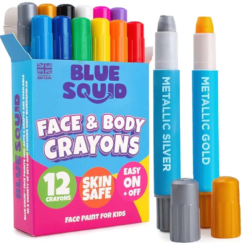Blue Squid Lápices de pintura facial – 12 colores vibrantes torcidos y lavables – Kit de pintura facial para fiestas de niños, Halloween, kit de