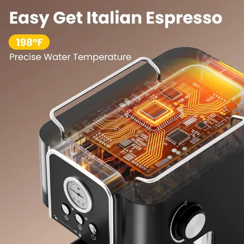 Miniatura 4 de Cafetera profesional de 20 bares, semiautomática con vaporizador de leche, máquina todo en uno con tanque extraíble de 1.8 L para capuchino