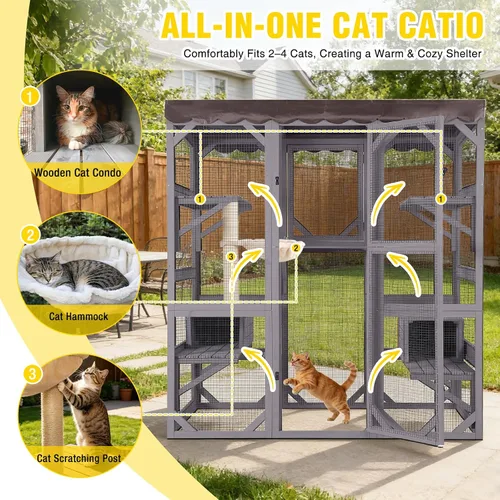 Miniatura 3 de Aivituvin Catio - Casa para gatos con ventana grande para gatos al aire libre, jaula para gatos con techo de lona, 7 plataformas, 2 cajas