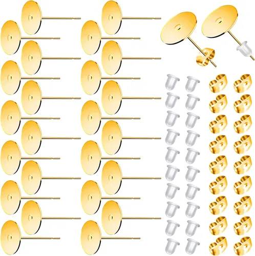 Miniatura 10 de TOAOB - 300 postes y respaldos de aretes de acero inoxidable plateado, hipoalergénicos, de 0.394 pulgadas, con goma transparente y parte trasera