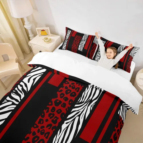 Miniatura 3 de Juego de funda de edredón con estampado de leopardo, tamaño individual, juego de ropa de cama rústica con rayas de piel de cebra, decoración