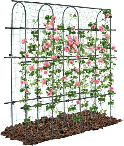 Miniatura 9 de Kalolary - Enrejado de jardín de 6 x 3 pies para plantas trepadoras, enrejado de cultivo de pepino de jardín con marco A a prueba de óxido, soporte