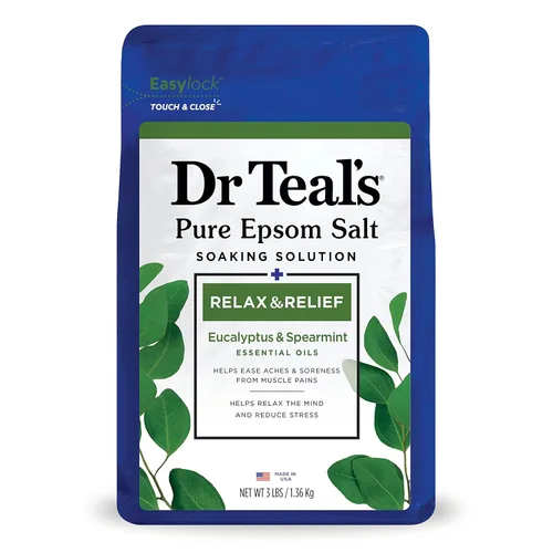 Miniatura 2 de Dr Teal's Sal de Epsom pura, relajación y alivio con eucalipto y menta verde, 3 libras y remojo de sal de Epsom pura, saúco negro con vitamina D, 3