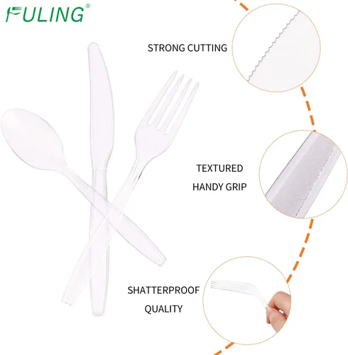 Miniatura 2 de FULING Juego de cubiertos de plástico negro de 300 piezas, cuchillos de plástico desechables y cubiertos – Utensilios pesados reutilizables