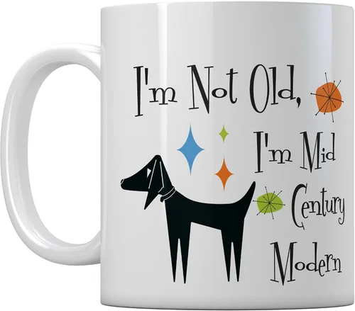 Taza de cocina moderna con texto en inglés "I'm Not Aged, I'm Mid-Century Canine Enthusiast", taza de cerámica blanca de 11 onzas para cocina,