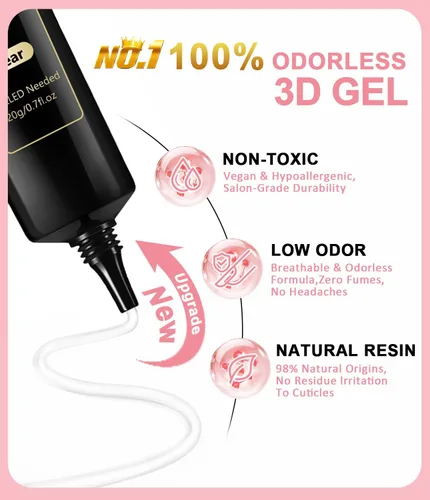 Miniatura 3 de Polvo de uñas de gel 3D 4 en 1 mejorado para uñas de cromo dorado 【NO.1 -100% Efecto 3D】20g No se limpia 3D Escultura de uñas de gel 3D con 2-Oro