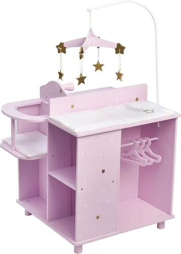 Miniatura 12 de Olivia's Little World Little Princess Baby Doll - Estación de cambio de muñecas de bebé de madera de dos lados con estantes de almacenamiento