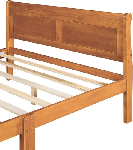 Miniatura 5 de SOFTSEA Base de cama matrimonial de madera maciza con cabecero y estribo, marco de plataforma de cama de madera maciza con soporte de listones