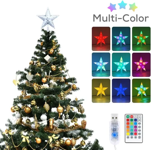 Miniatura 2 de Estrella para la Copa del Árbol de Navidad de 7" Estrella LED Iluminada para la Copa del Árbol c/Control Remoto, Estrella de 5 Puntas RGB Luz