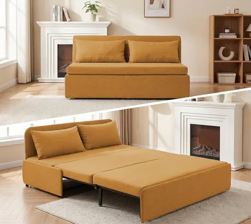 Miniatura 15 de BALUS Sofá cama extraíble tamaño individual de 43 pulgadas de ancho con camas extraíbles, sofá cama convertible 2 en 1 de lino con almohadas