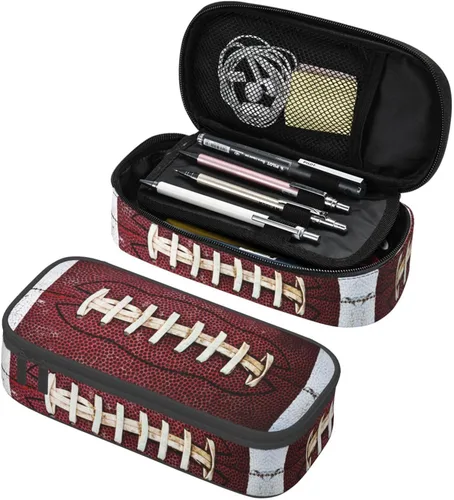 Miniatura 15 de Estuche de lápices con textura de pelota de fútbol americano, bolsa de almacenamiento de gran capacidad, bolsas de papelería con cremallera, soporte