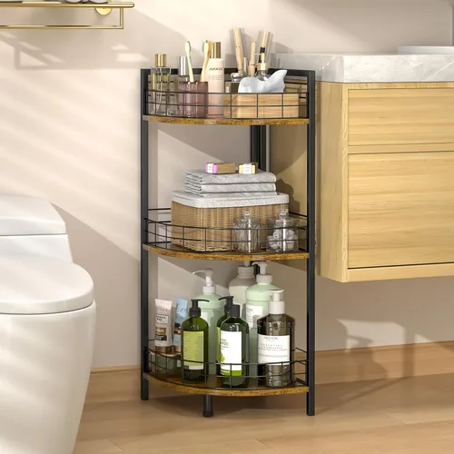 DAOUTIME Estante de pie para baño, soporte de esquina de 3 niveles, estantes independientes, soporte de esquina curvado triangular para espacio