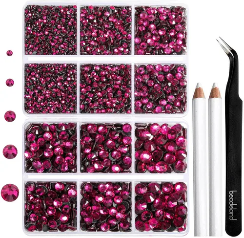 Miniatura 25 de 6736 piezas de diamantes de imitación Hotfix con parte trasera plana, diamantes de imitación rosa para manualidades y ropa, 5 tamaños mixtos, kit
