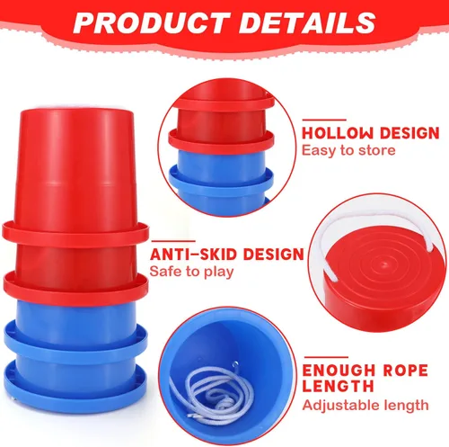 Miniatura 3 de Meooeck 2 pares de zancos para caminar, cubo de equilibrio, zancos de plástico grueso con cuerda ajustable para coordinación de equilibrio de niños