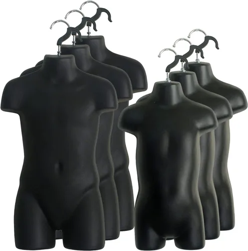 Miniatura 12 de Maniquí de inyección de plástico para torso y gancho para colgar en forma de torso para niños pequeños y niños (color negro, juego de 1)