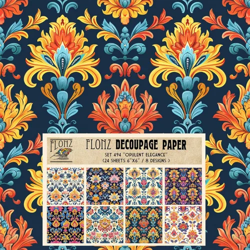 Miniatura 13 de Paquete de papel para decoupage (24 hojas 15x15 cm) Patrones florales monocromáticos FLONZ papel vintage para decoupage, manualidades y álbumes
