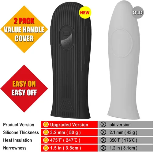 Miniatura 7 de Cbiumpro Paquete de 2 cubiertas de mango de hierro fundido, funda de silicona resistente al calor para sartén de hierro fundido en caliente