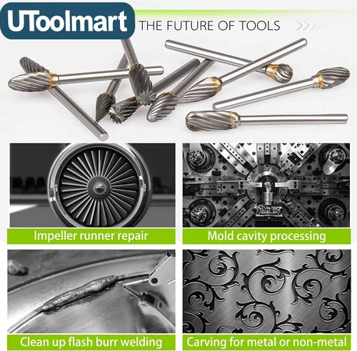 Miniatura 5 de Utoolmart Limas rotativas de carburo de tungsteno de 0.118 in, vástago de 0.118 in, herramienta de rebabas rotativas de forma cilíndrica dentada
