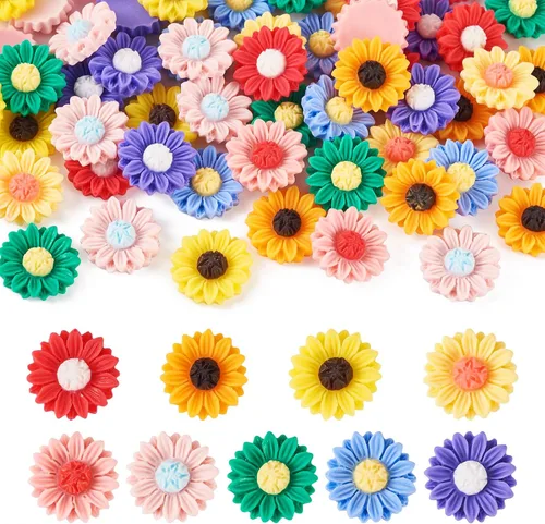 Miniatura 8 de Craftdady Cuentas de flores de resina, 72 piezas de cabujones de flores kawaii con parte trasera plana, 2 estilos, sin agujero, cuentas de rosas