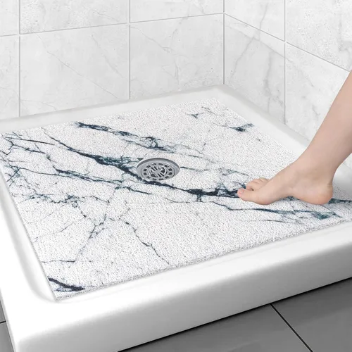 Miniatura 29 de Alfombrilla de ducha cuadrada antideslizante: 24 x 24 pulgadas para ducha interior con orificio de drenaje en el medio, tapete de ducha de masaje