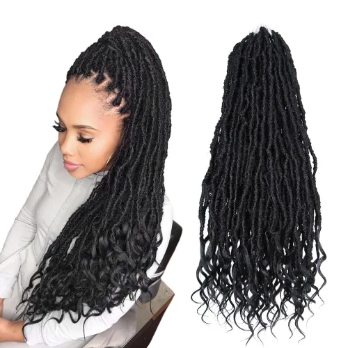 Miniatura 23 de Niseyo Wild Locs - Rastas sintéticas desgastadas de 14 pulgadas con extremos rizados, 8 paquetes de cabello largo y suave con bucles preformados