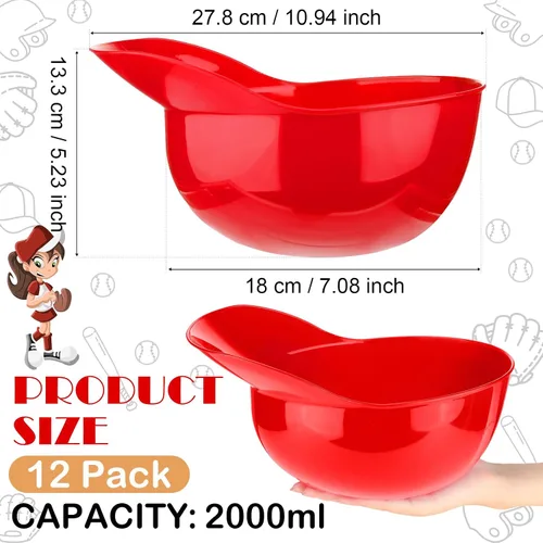 Miniatura 2 de Tanlade Casco de béisbol de plástico grande de 72 onzas, cuencos de béisbol, cuencos para aperitivos, helado, postre para trabajadores de Rojo