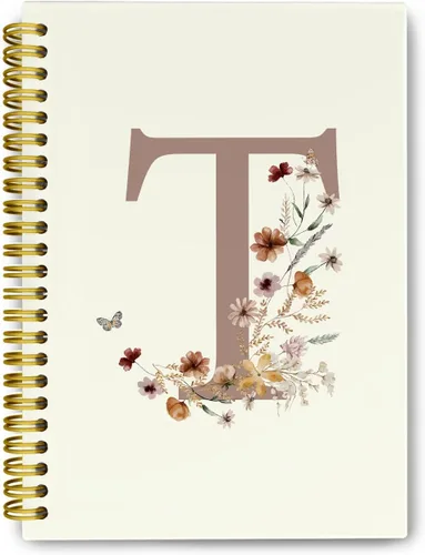 Miniatura 13 de Cuadernos de diario personalizados con letra inicial floral A, cuadernos vintage femeninos de tapa dura en espiral para la escuela, regalos