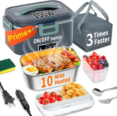 Miniatura 12 de Lonchera eléctrica térmica para adultos con 2 envases de 1.8L, interruptor de encendido/apagado de alimentación y 0.6L de doble capa, calentador
